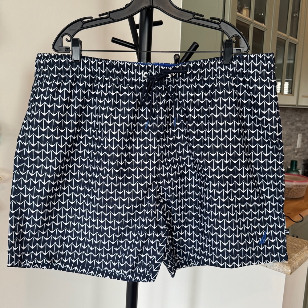 Brand new!! Blue and White Patterned Swim Shorts by Nautica